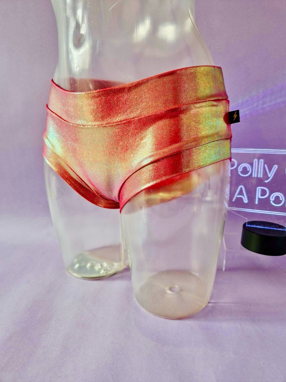 Cleo the Hurricane Iridescent Red Metallic Scrunch Bum Pole Dance Shorts